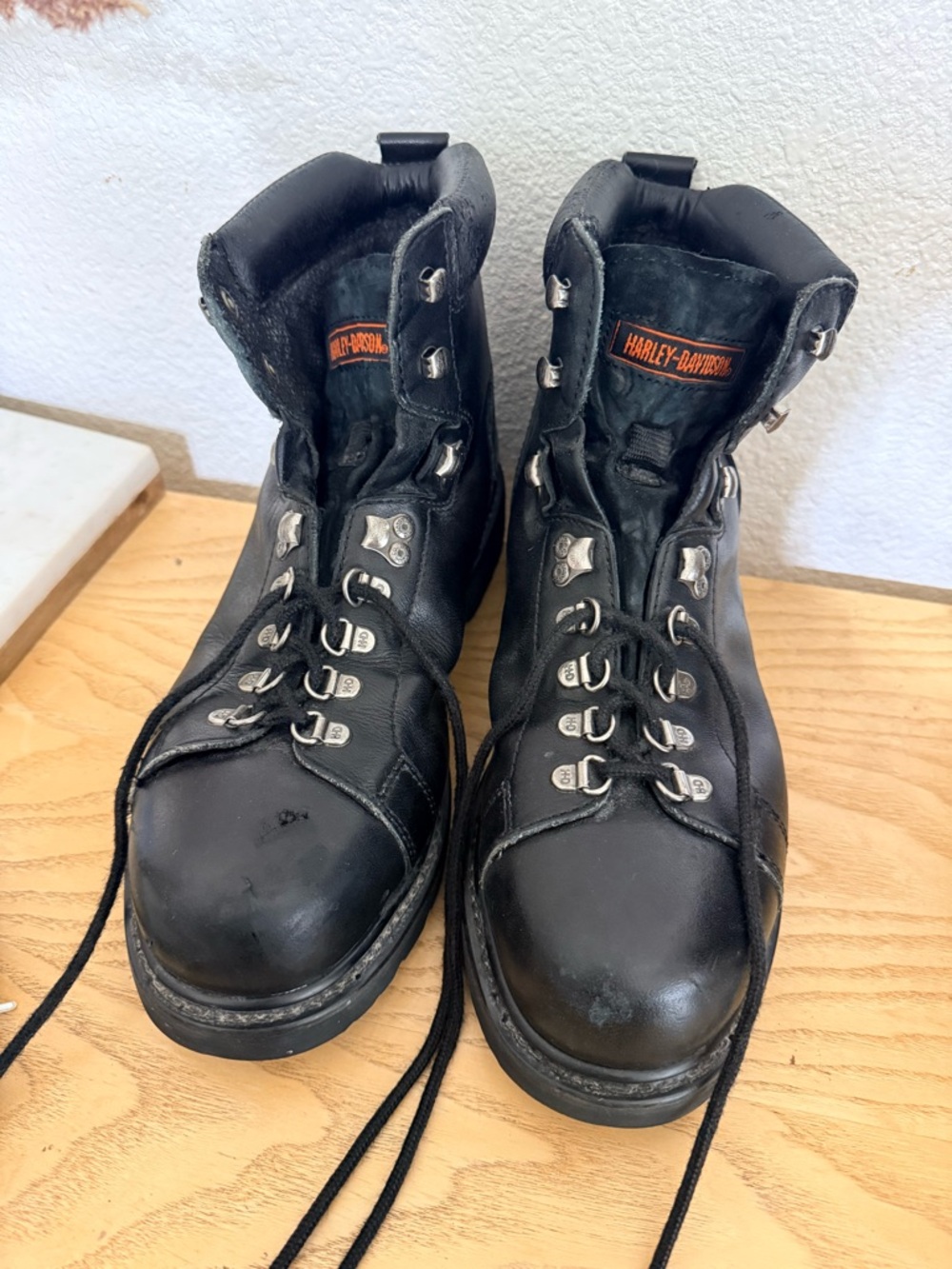 Harley-Davidson Black Leather Moto Lace-Up Boots